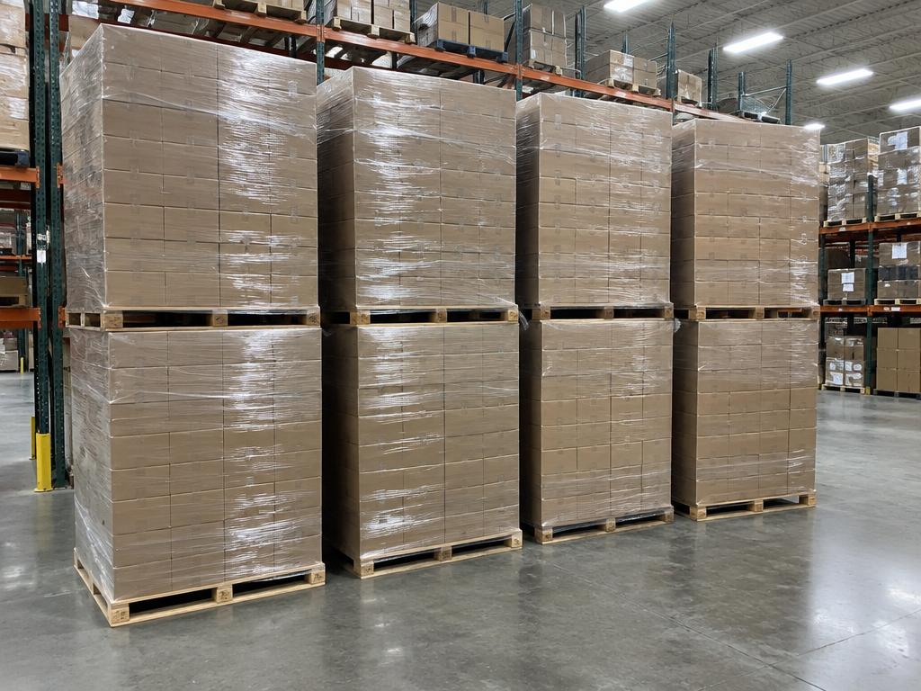 Shrink-Wrapped Apparel Pallets — Sealed Cartons — 8 Pallets